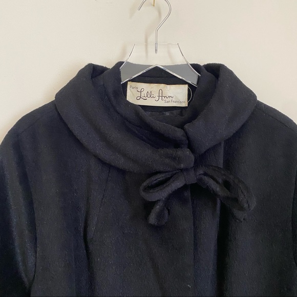 LILLI ANN PARIS black mock neck bow swing coat - Picture 3 of 11